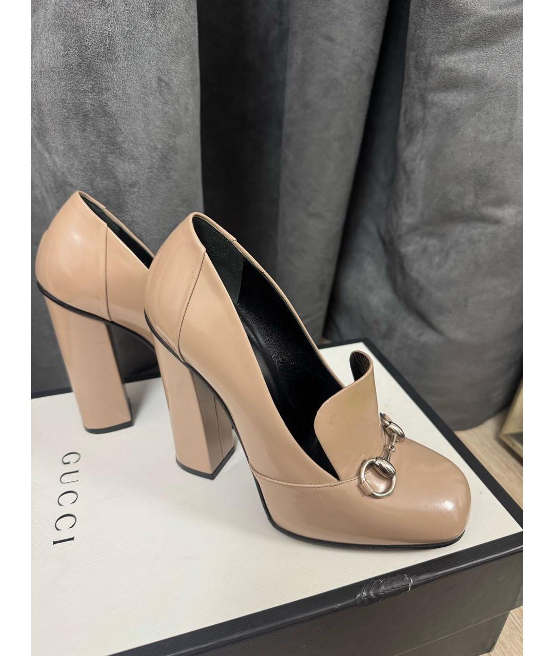 GUCCI Бежевые туфли из лакированной кожи, фото 7