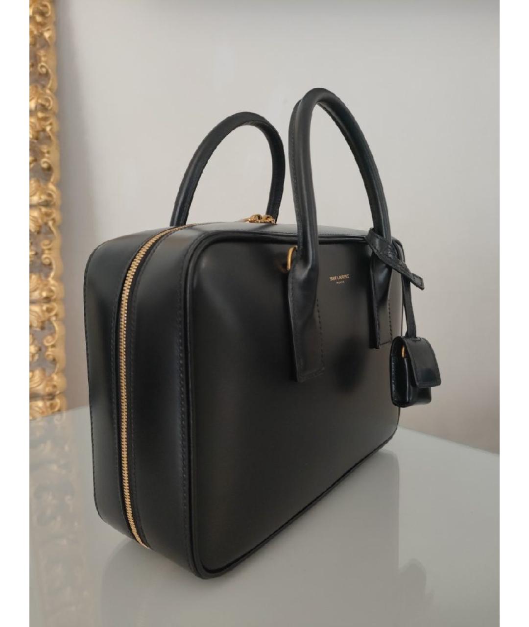 SAINT LAURENT Черная кожаная сумка с короткими ручками, фото 2