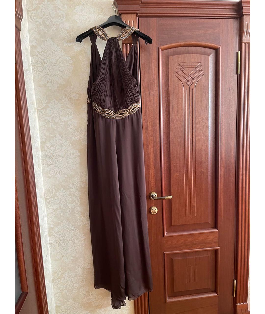 ROBERTO CAVALLI Коричневое шелковое вечернее платье, фото 2