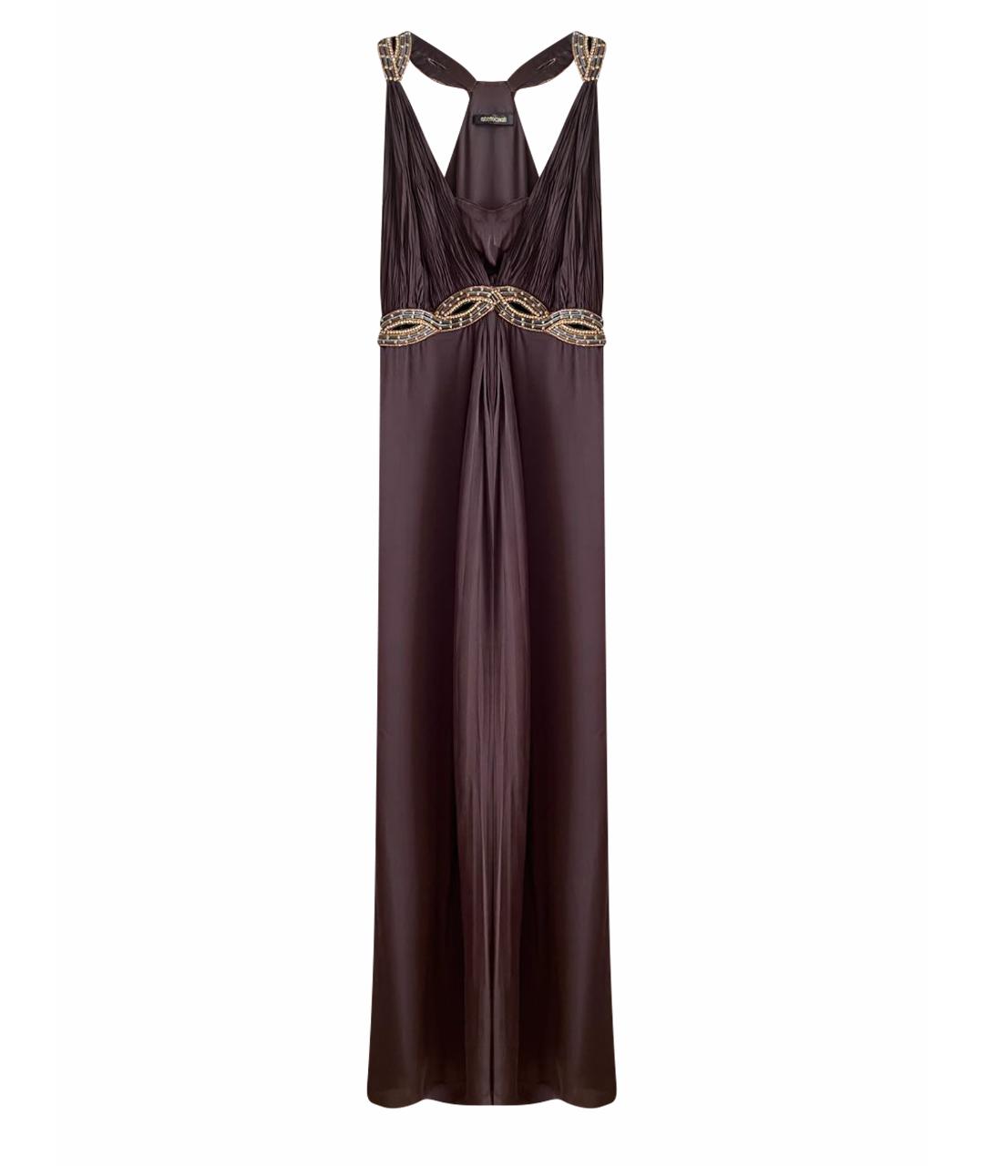 ROBERTO CAVALLI Коричневое шелковое вечернее платье, фото 1