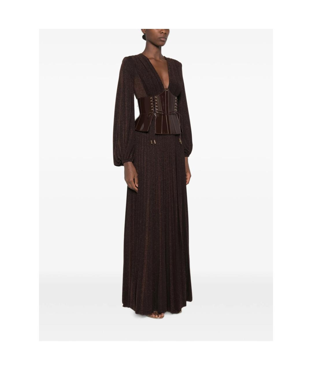 ELISABETTA FRANCHI Коричневое полиэстеровое вечернее платье, фото 4