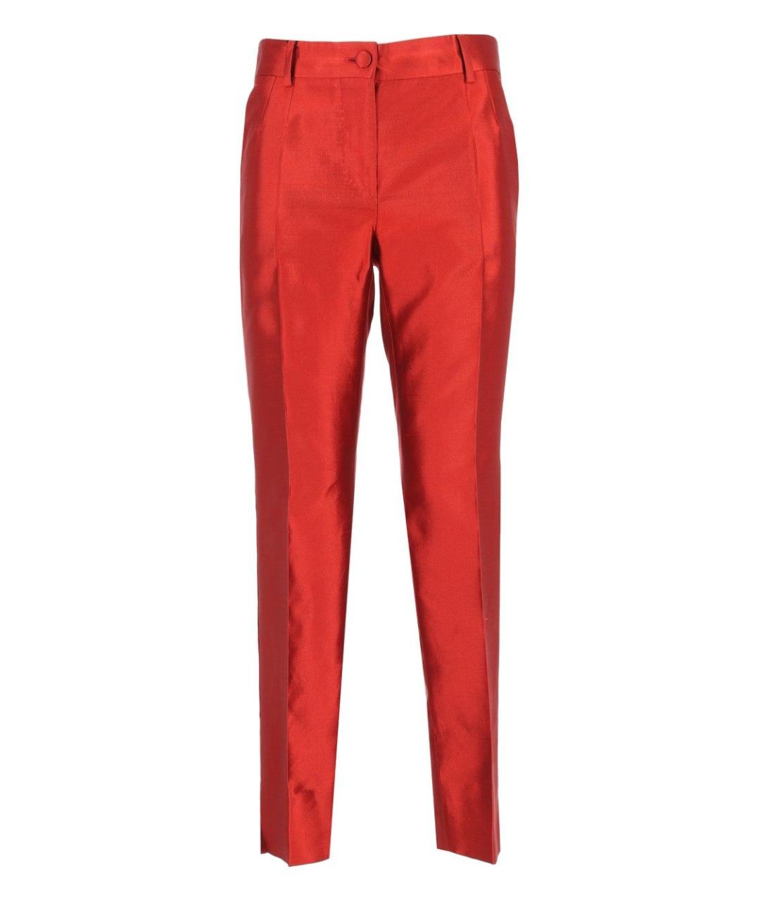 DOLCE&GABBANA Красные шелковые прямые брюки, фото 1