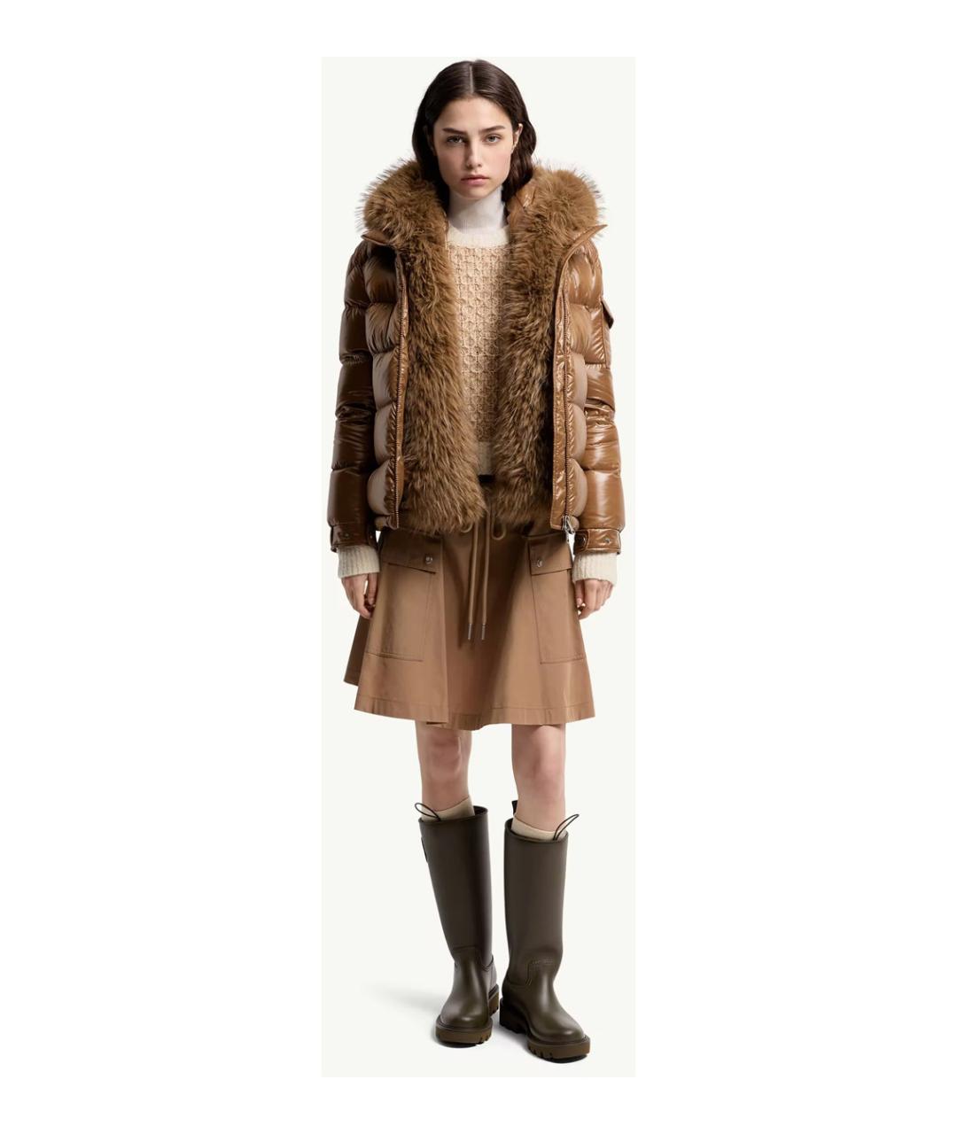MONCLER Коричневый полиамидовый пуховик, фото 4