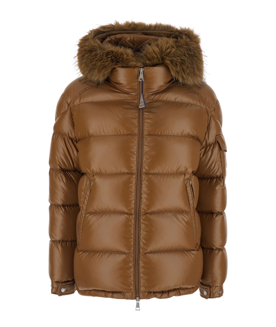 MONCLER Коричневый полиамидовый пуховик, фото 1