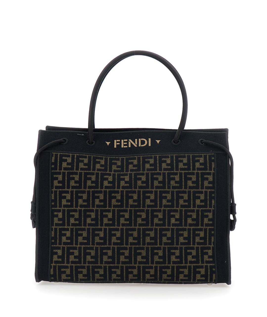 FENDI Коричневая жаккардовая сумка тоут, фото 1