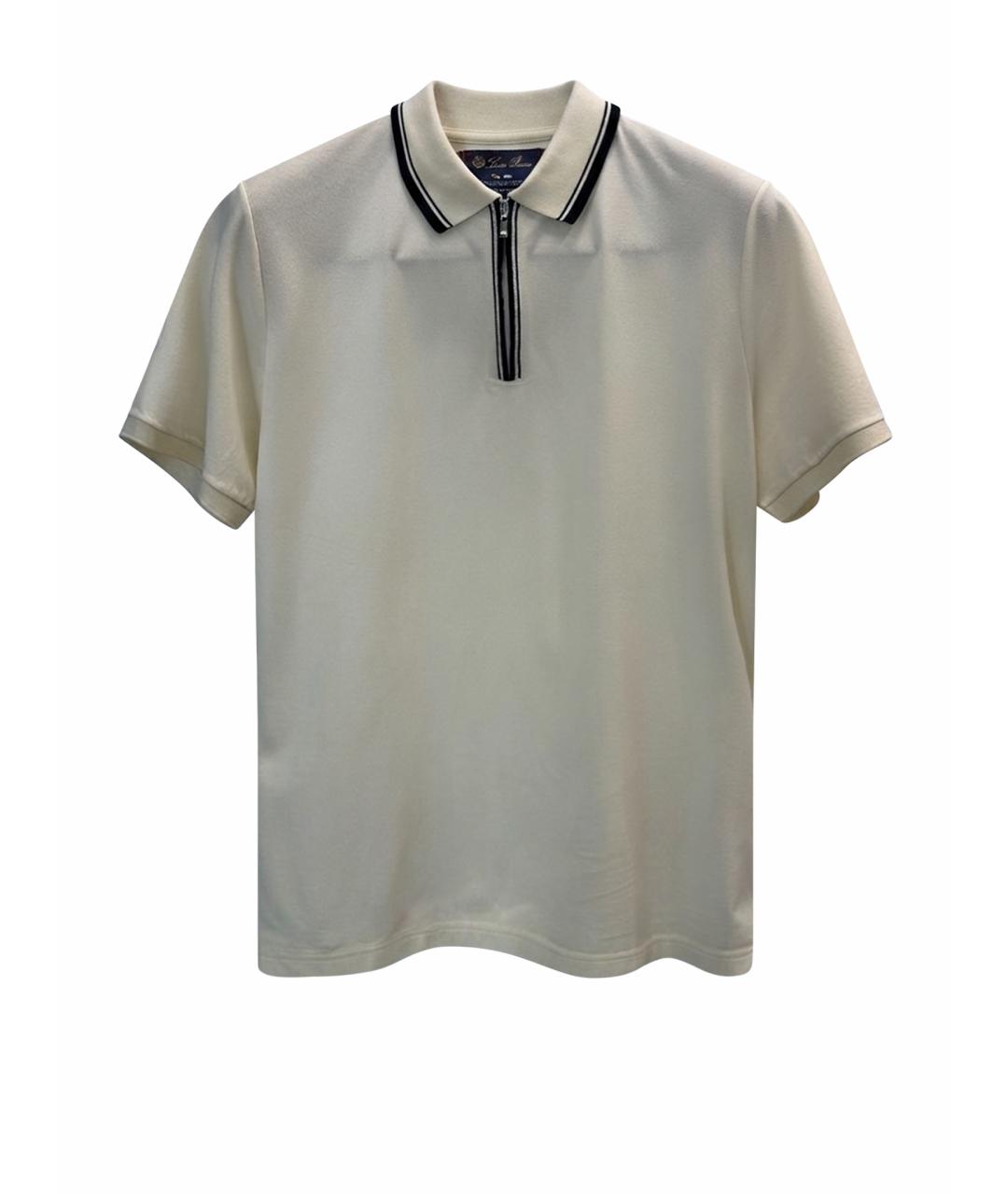 LORO PIANA Бежевое хлопко-эластановое поло с коротким рукавом, фото 1