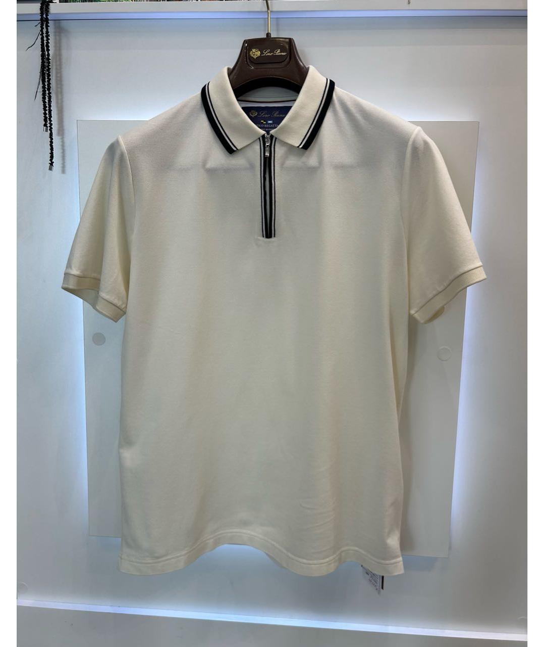 LORO PIANA Бежевое хлопко-эластановое поло с коротким рукавом, фото 9