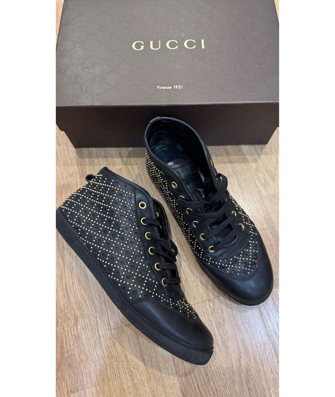 GUCCI Черные кожаные кеды, фото 2