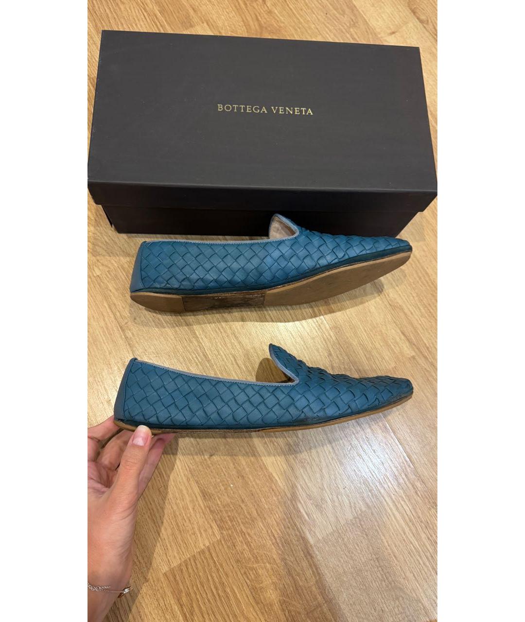 BOTTEGA VENETA Бирюзовые кожаные лоферы, фото 3