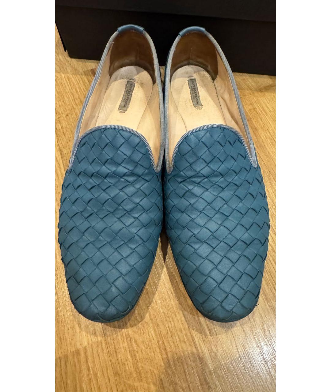 BOTTEGA VENETA Бирюзовые кожаные лоферы, фото 2
