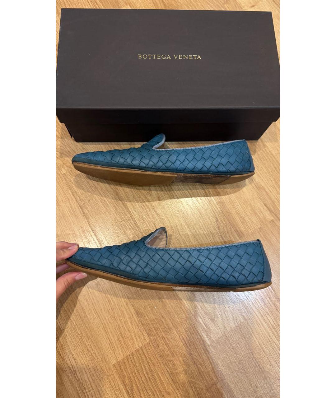 BOTTEGA VENETA Бирюзовые кожаные лоферы, фото 4