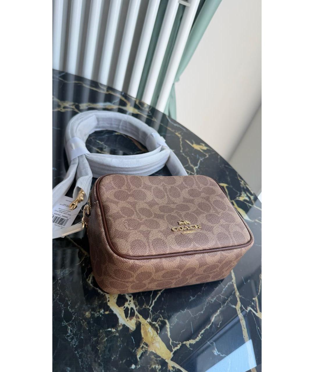 COACH Коричневая сумка через плечо из канвы, фото 3