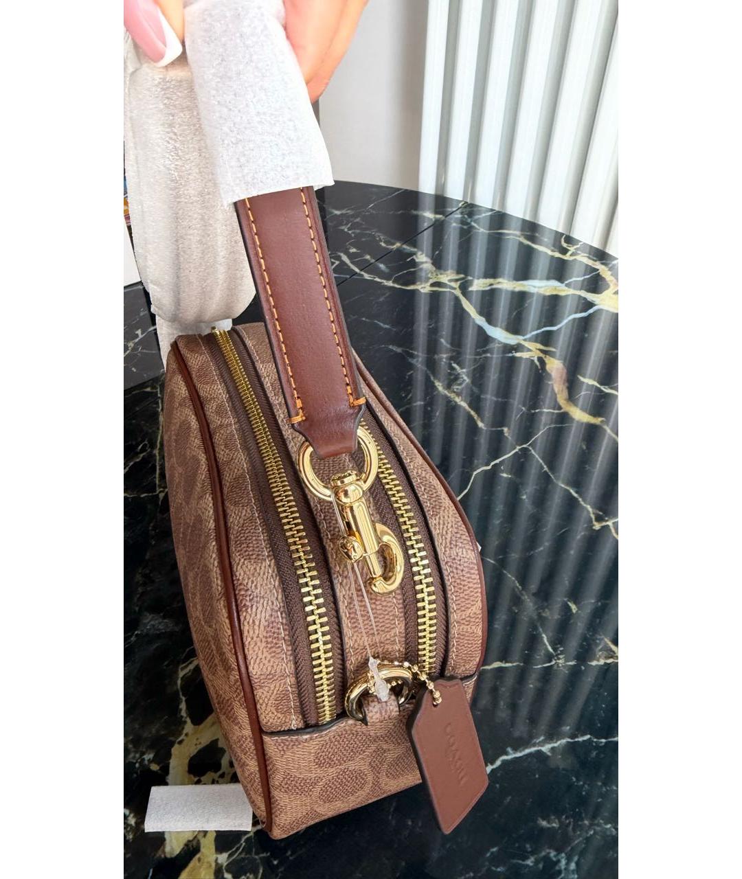 COACH Коричневая сумка через плечо из канвы, фото 8