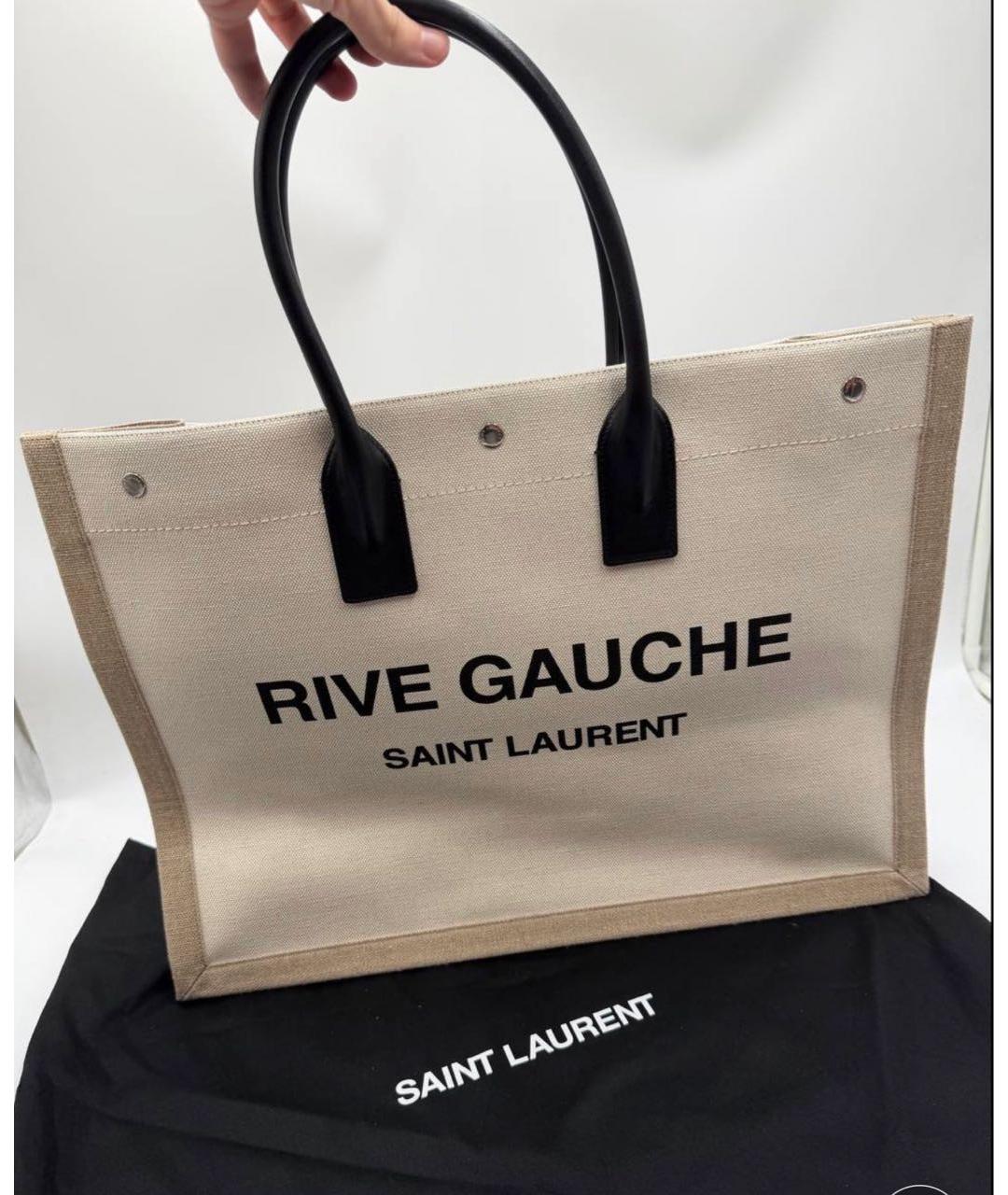 SAINT LAURENT Бежевая льняная пляжная сумка, фото 6