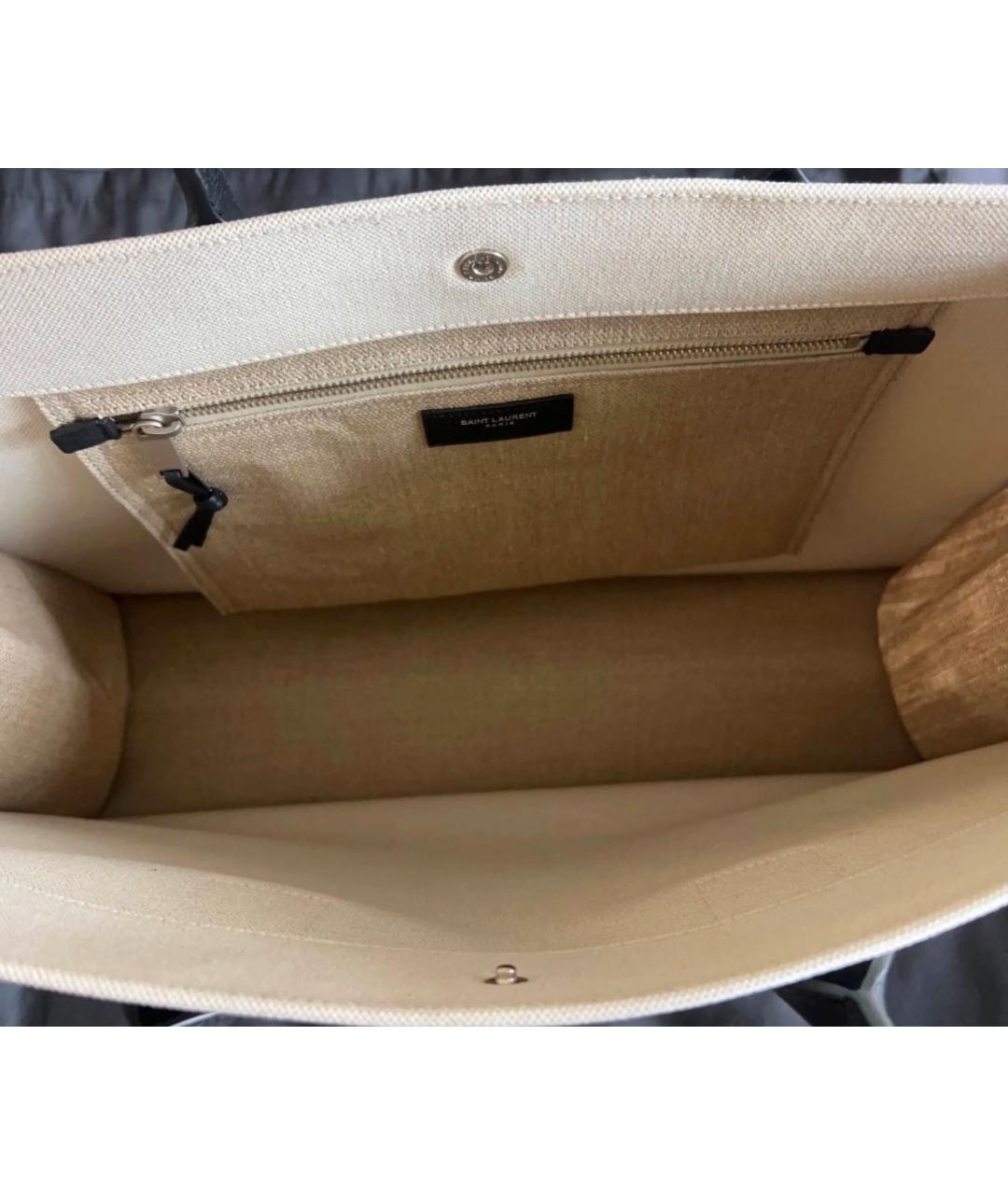 SAINT LAURENT Бежевая льняная пляжная сумка, фото 5