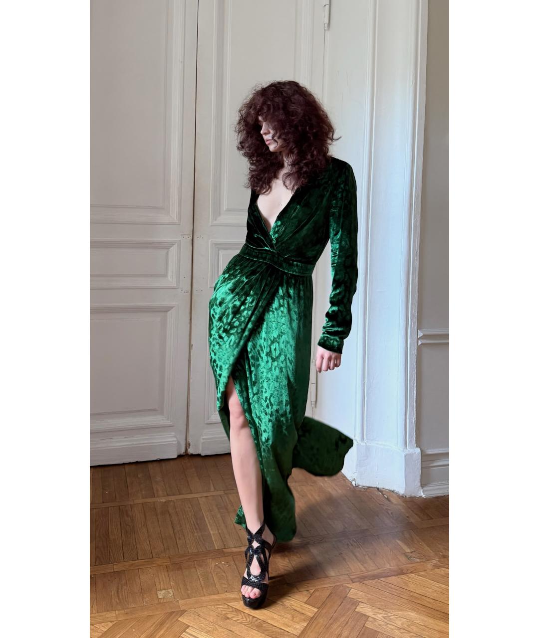 GUCCI Зеленое велюровое вечернее платье, фото 3
