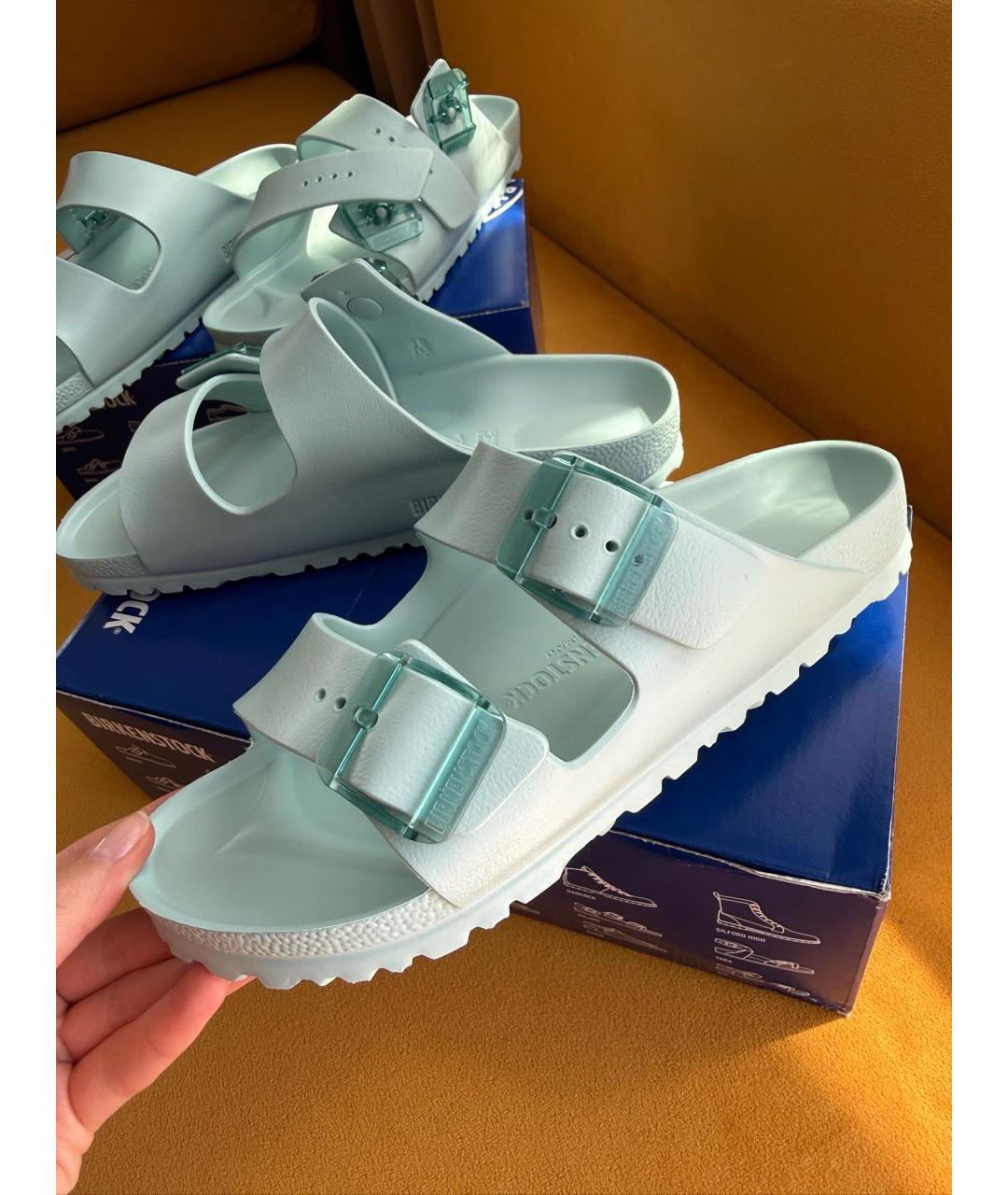 BIRKENSTOCK Бирюзовые резиновые шлепанцы, фото 4