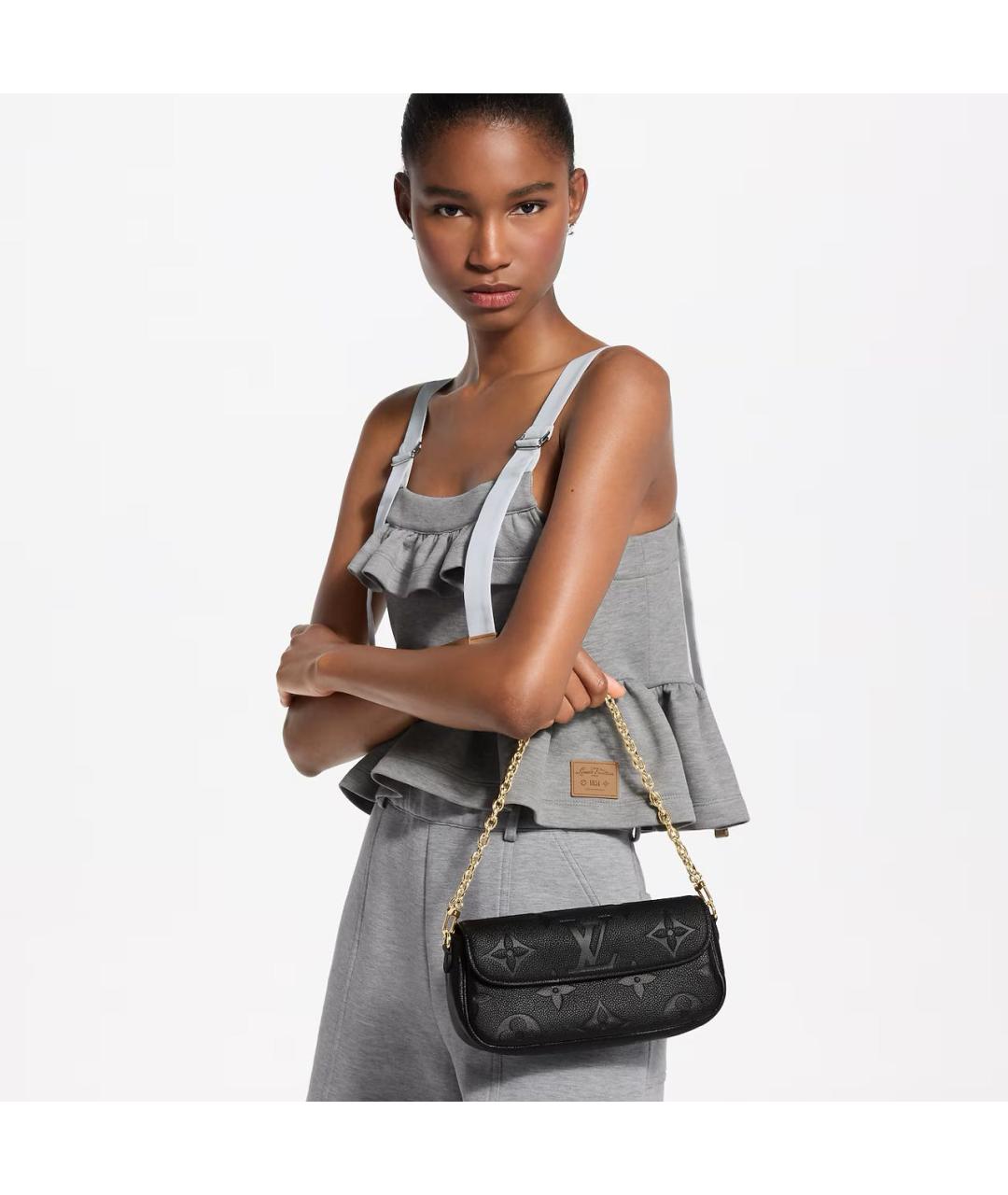 LOUIS VUITTON Черная кожаная сумка через плечо, фото 5
