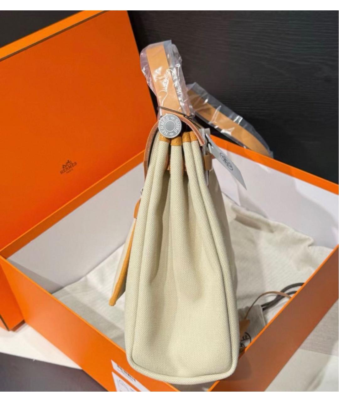 HERMES Бежевая сумка через плечо из канвы, фото 2