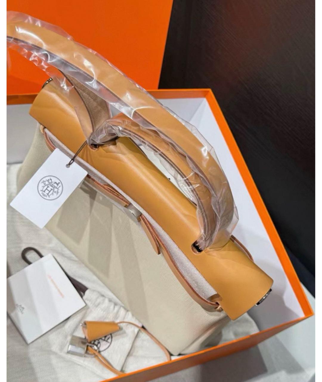HERMES Бежевая сумка через плечо из канвы, фото 6