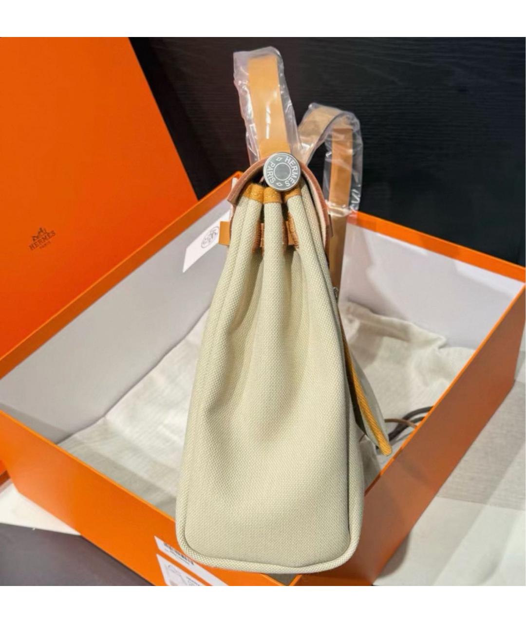 HERMES Бежевая сумка через плечо из канвы, фото 4