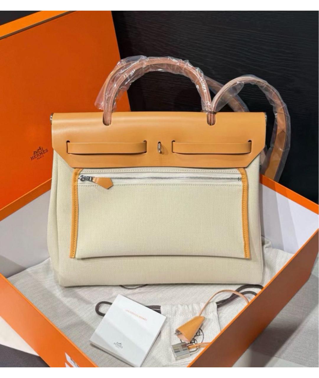 HERMES Бежевая сумка через плечо из канвы, фото 3
