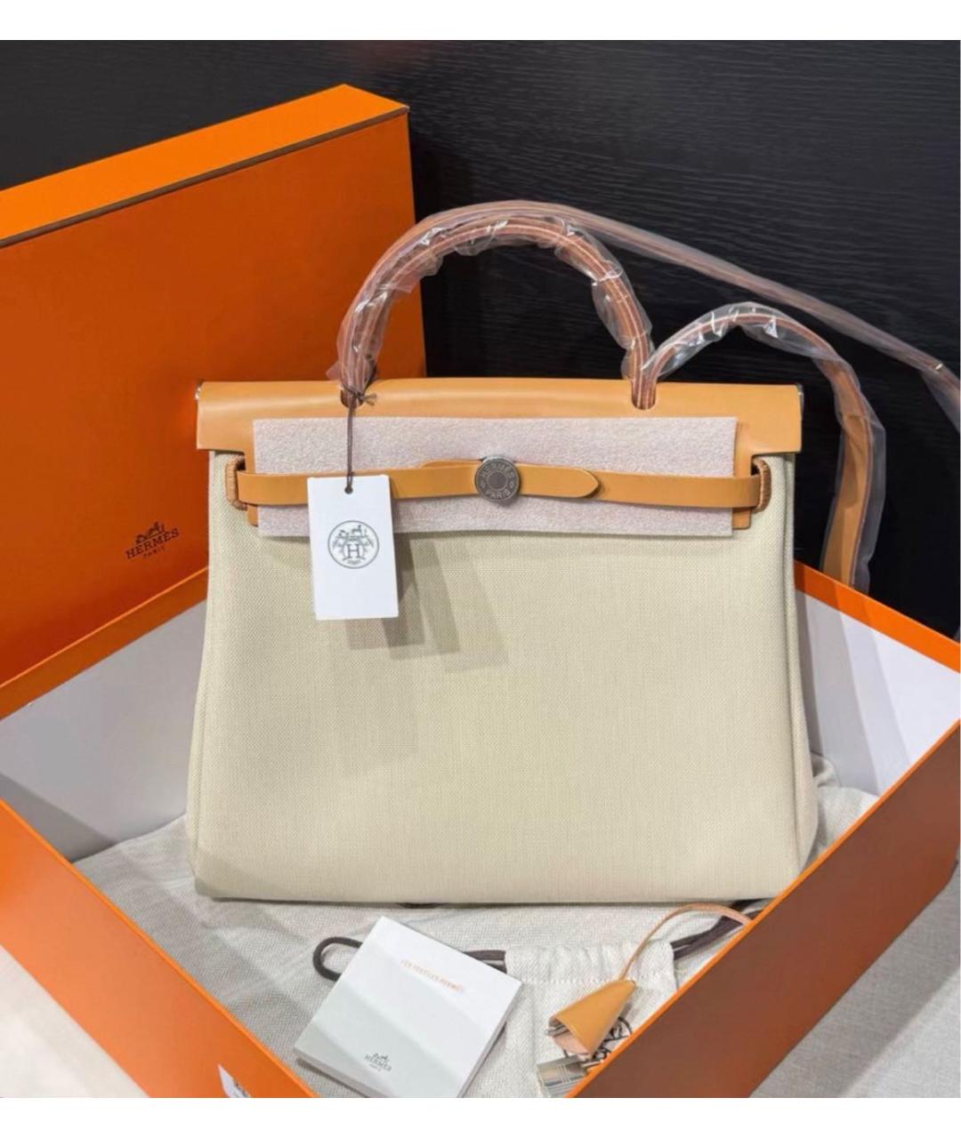 HERMES Бежевая сумка через плечо из канвы, фото 7