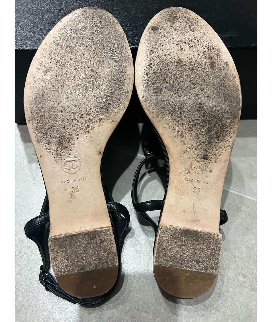 CHANEL Черные кожаные босоножки, фото 5