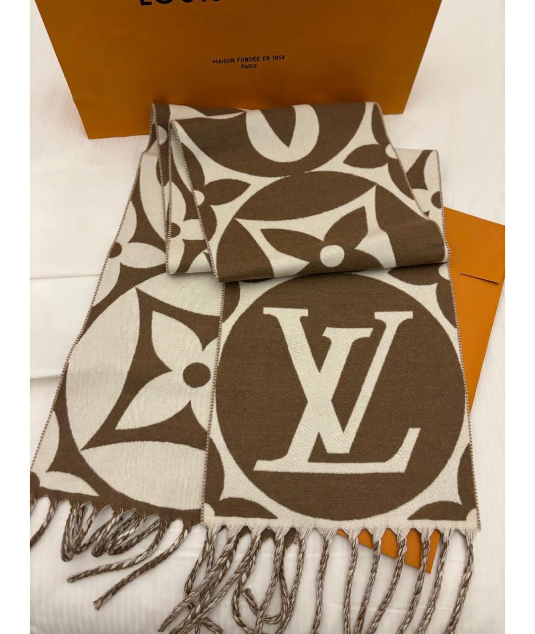 LOUIS VUITTON Коричневый шерстяной шарф, фото 3