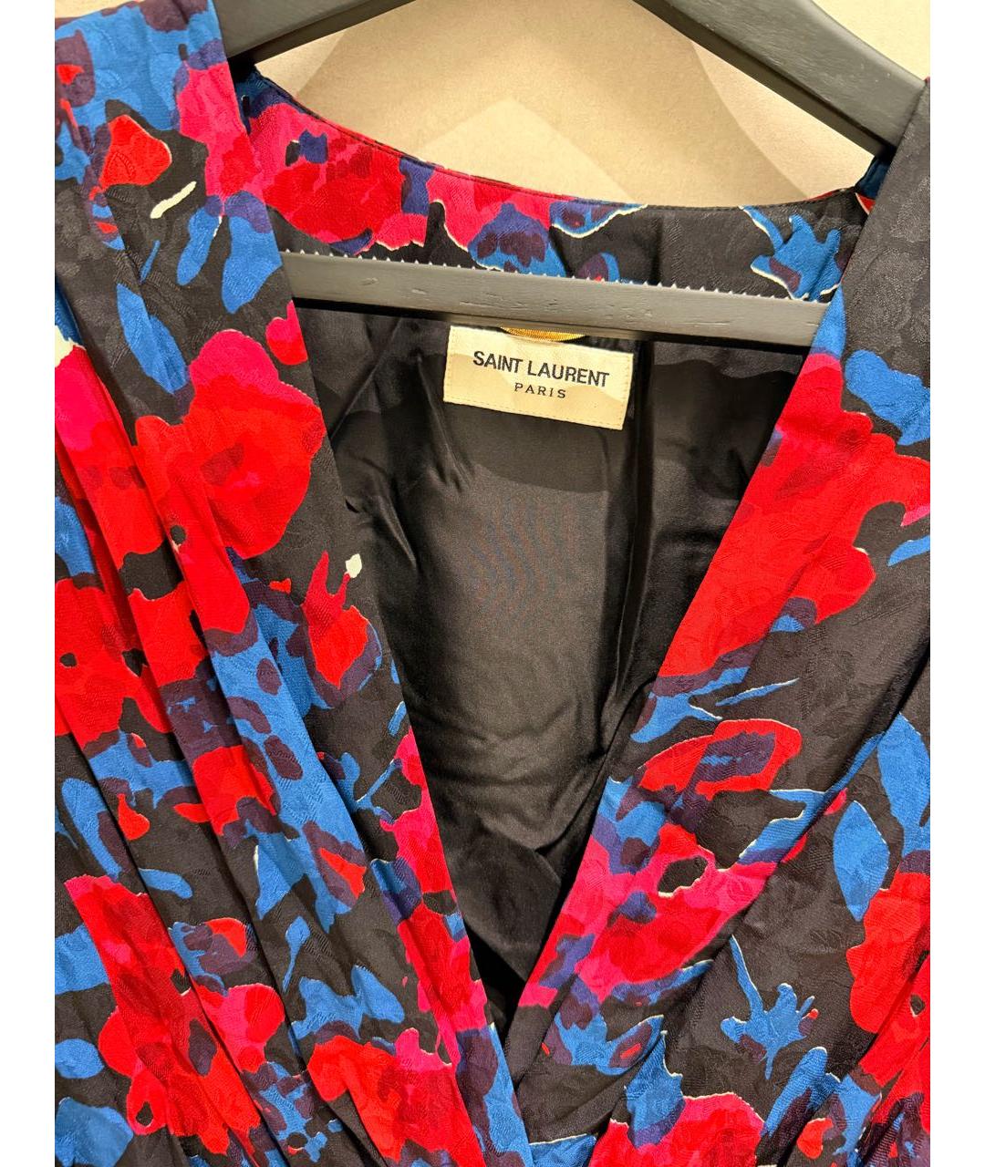 SAINT LAURENT Мульти шелковое коктейльное платье, фото 3