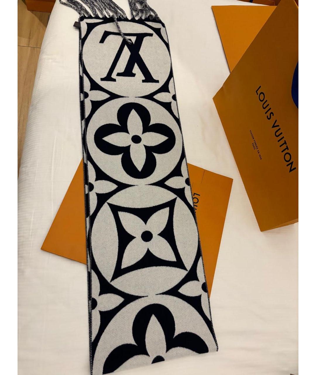 LOUIS VUITTON Темно-синий шерстяной шарф, фото 3