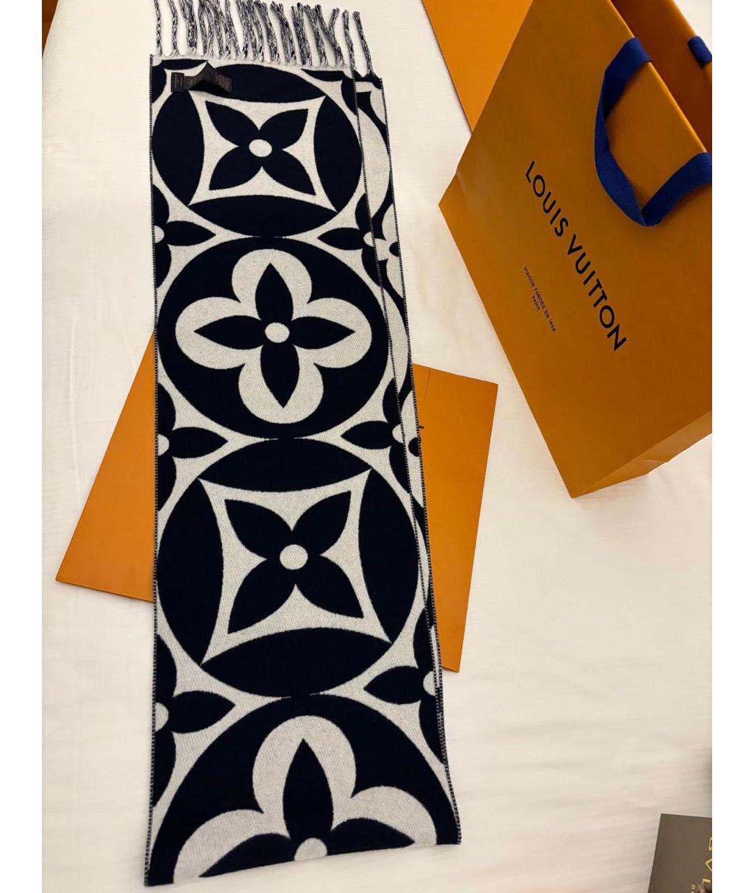 LOUIS VUITTON Темно-синий шерстяной шарф, фото 8