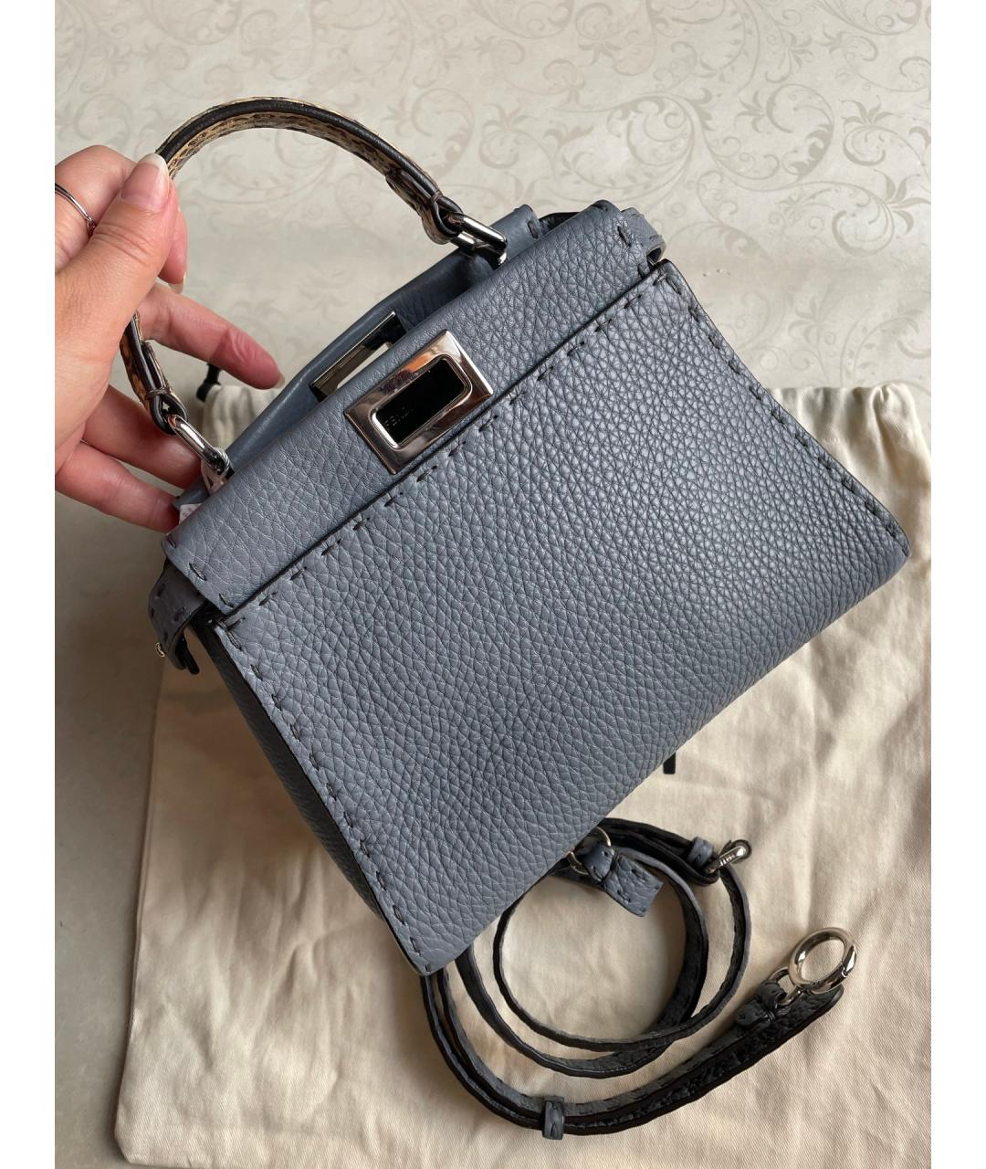 FENDI Синяя кожаная сумка тоут, фото 2