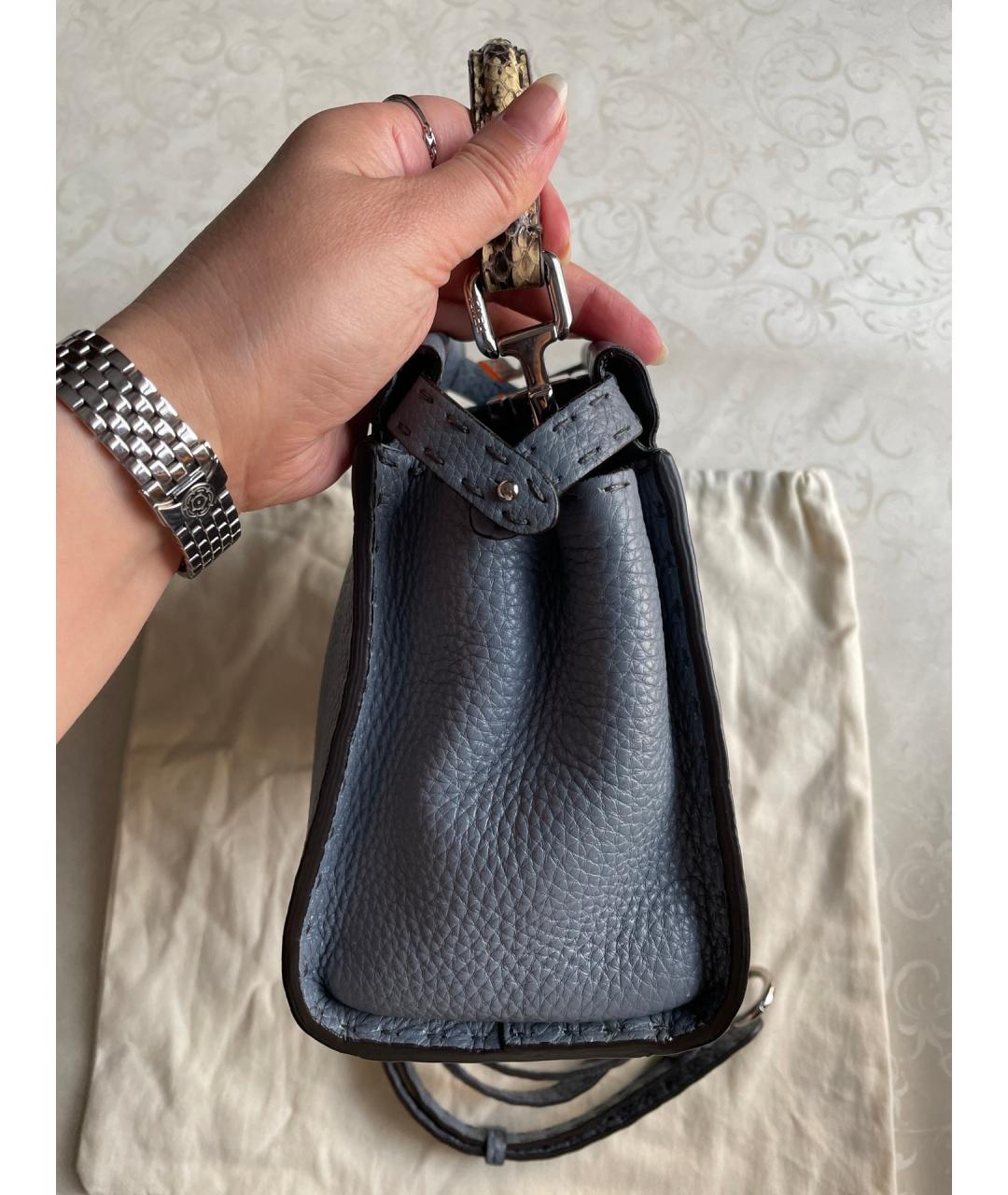 FENDI Синяя кожаная сумка тоут, фото 4