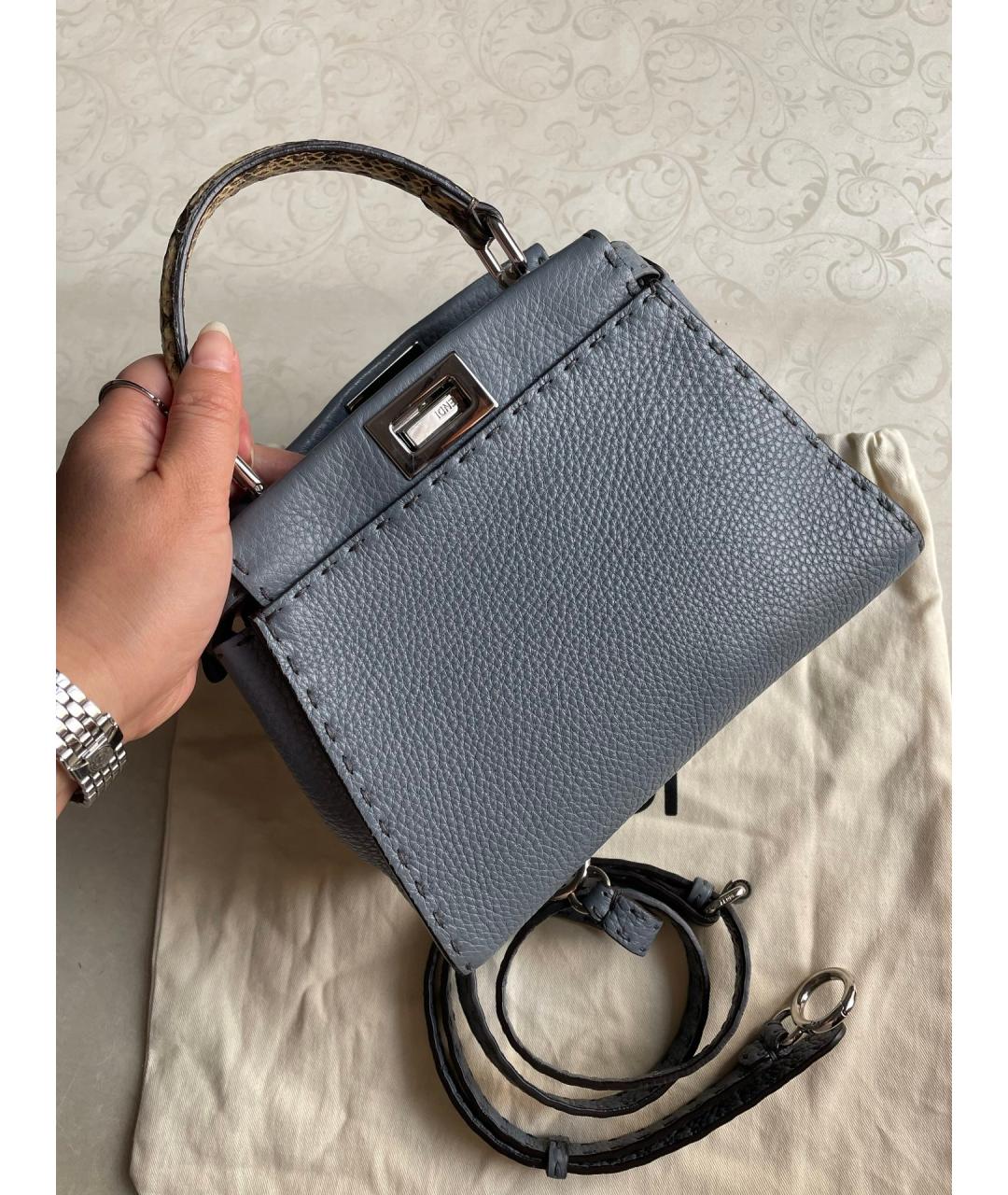 FENDI Синяя кожаная сумка тоут, фото 3