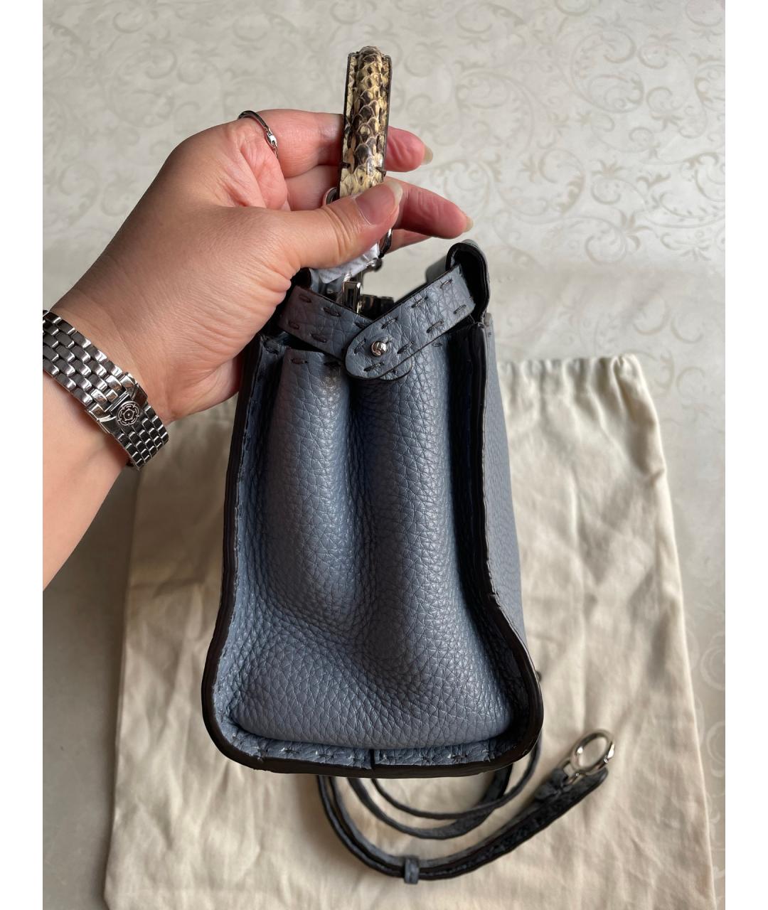 FENDI Синяя кожаная сумка тоут, фото 5
