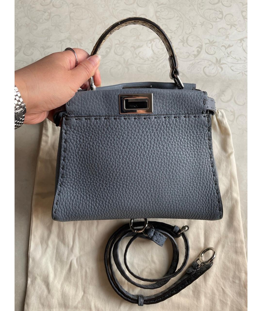 FENDI Синяя кожаная сумка тоут, фото 7