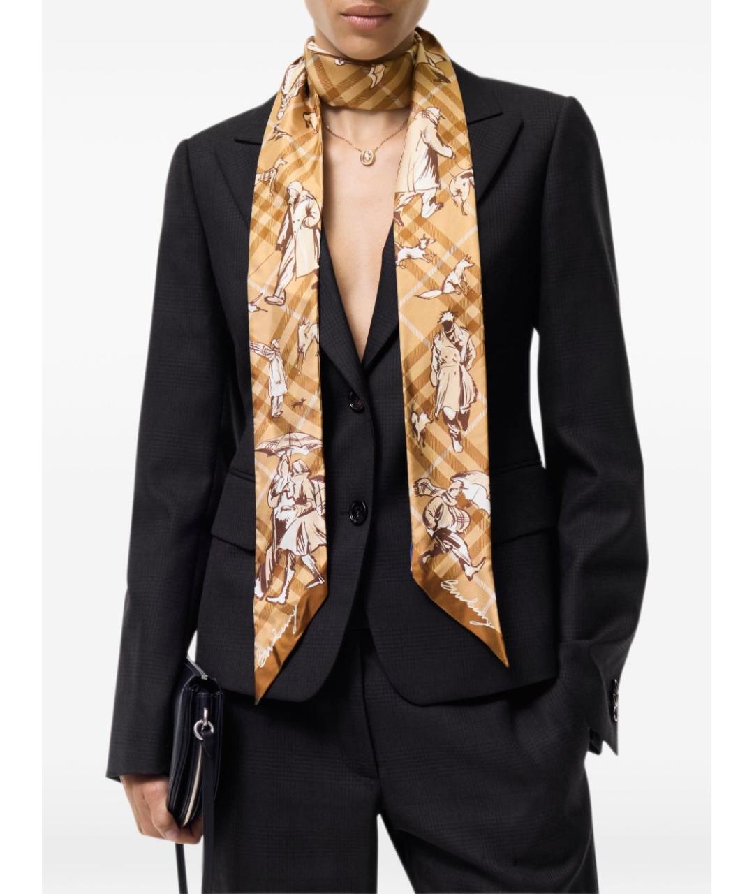 BURBERRY Бежевый шелковый шарф, фото 3