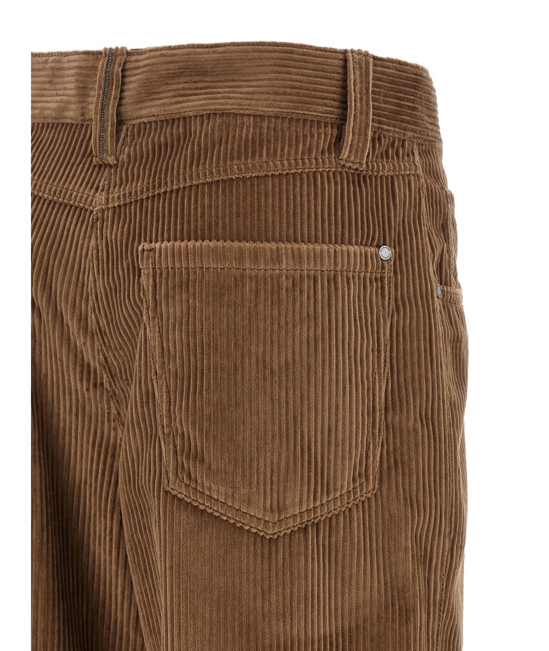 BRUNELLO CUCINELLI Коричневые хлопковые прямые брюки, фото 4