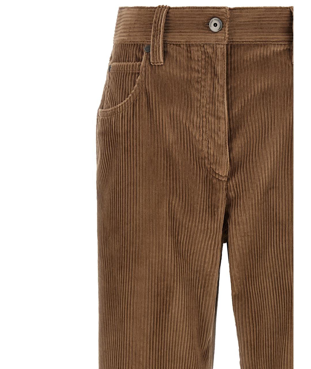 BRUNELLO CUCINELLI Коричневые хлопковые прямые брюки, фото 3