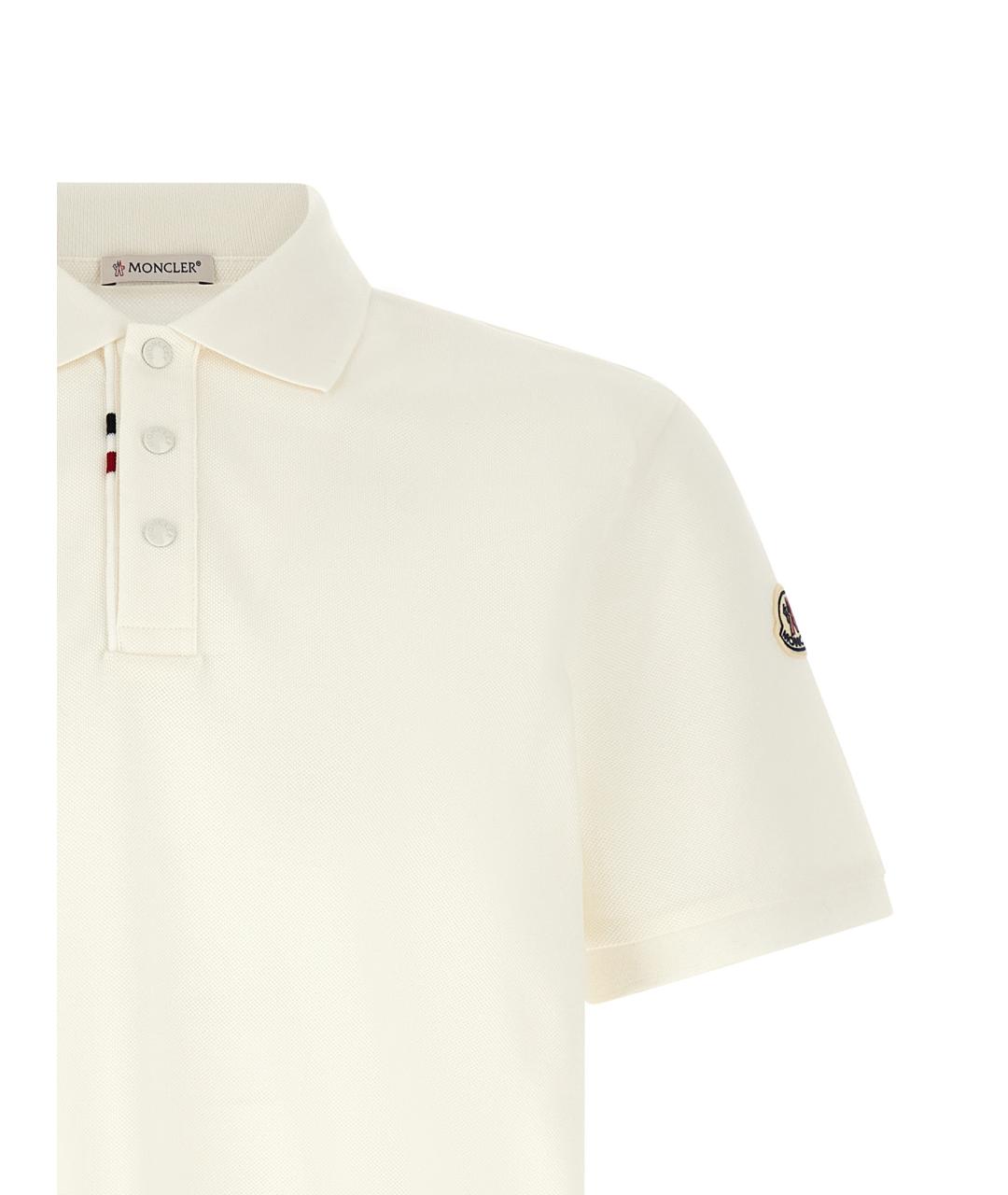 MONCLER Белое хлопковое поло с коротким рукавом, фото 3