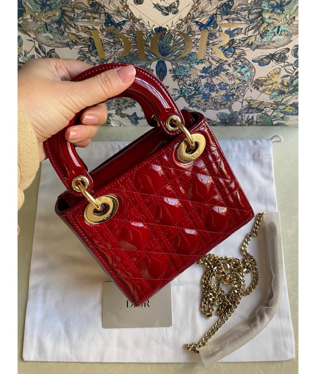 CHRISTIAN DIOR Красная сумка тоут из лакированной кожи, фото 3