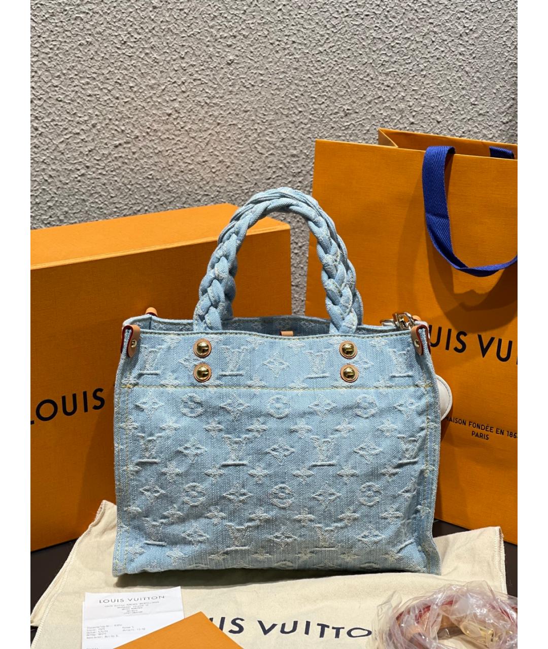 LOUIS VUITTON Синяя кожаная сумка тоут, фото 9