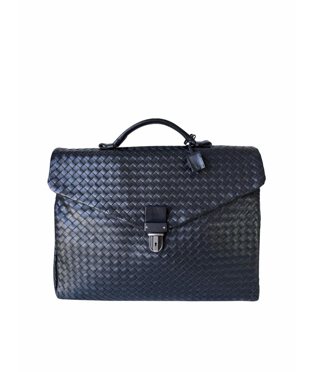 BOTTEGA VENETA Черный кожаный портфель, фото 1