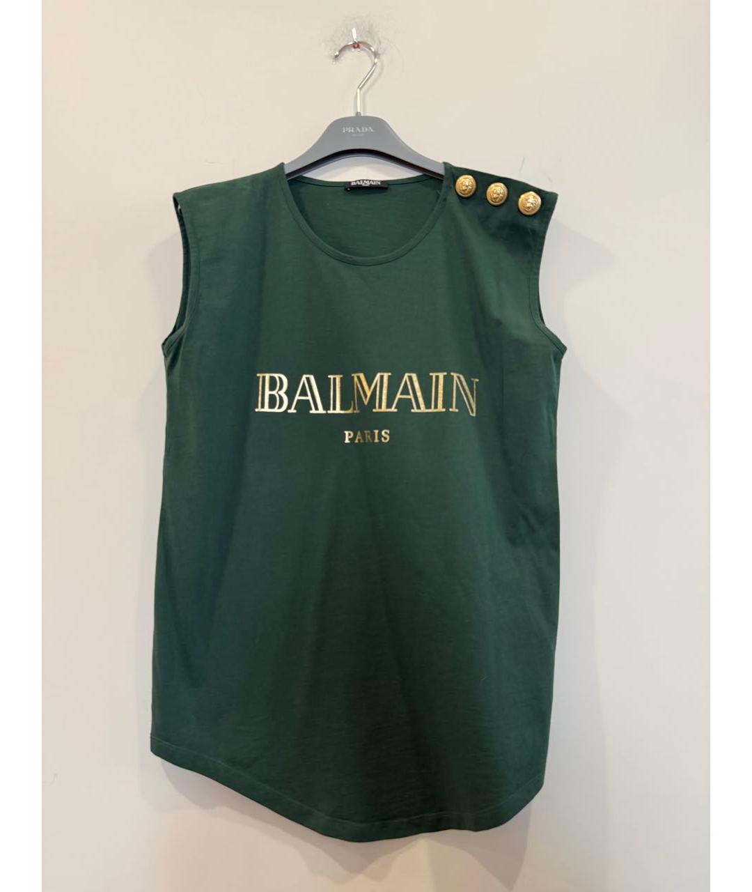 BALMAIN Зеленая хлопковая майка, фото 5