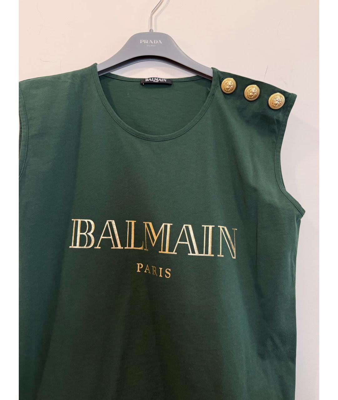 BALMAIN Зеленая хлопковая майка, фото 3