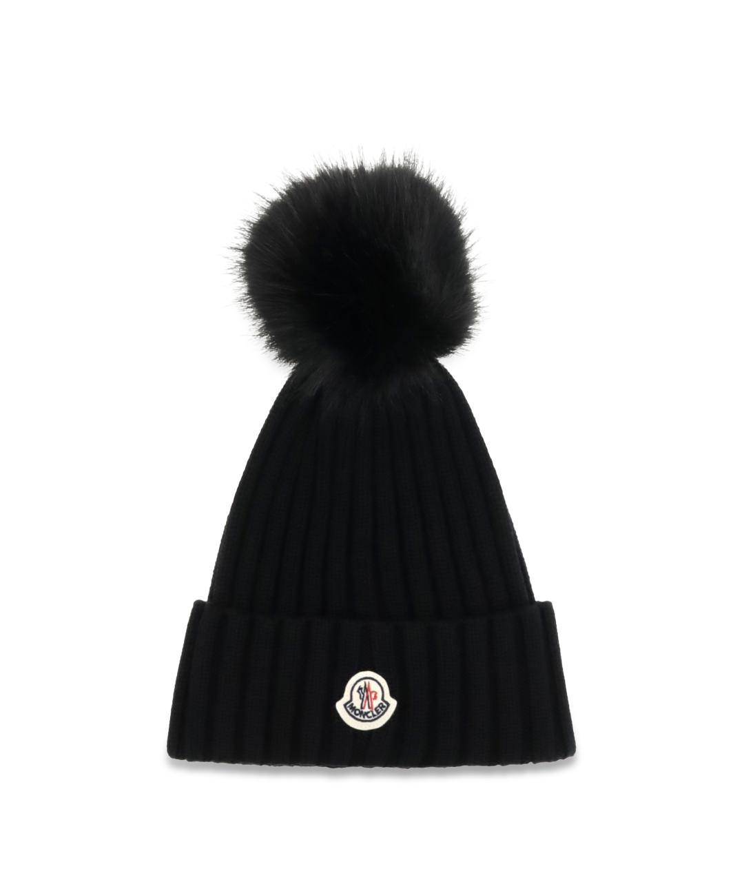 MONCLER Черная шерстяная шапка, фото 1
