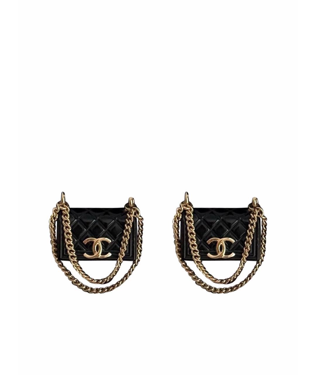 CHANEL Черные пластиковые серьги, фото 1