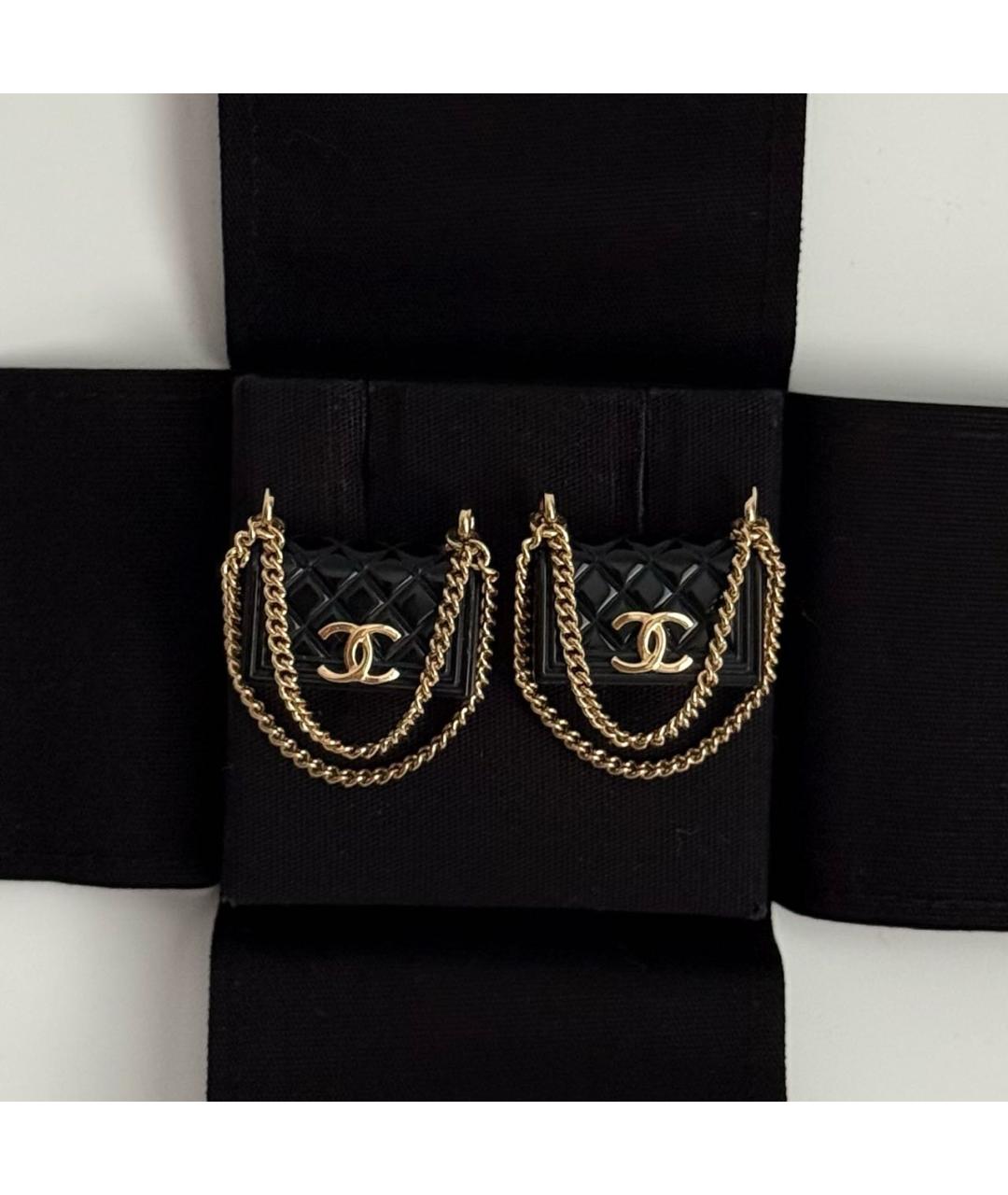 CHANEL Черные пластиковые серьги, фото 7