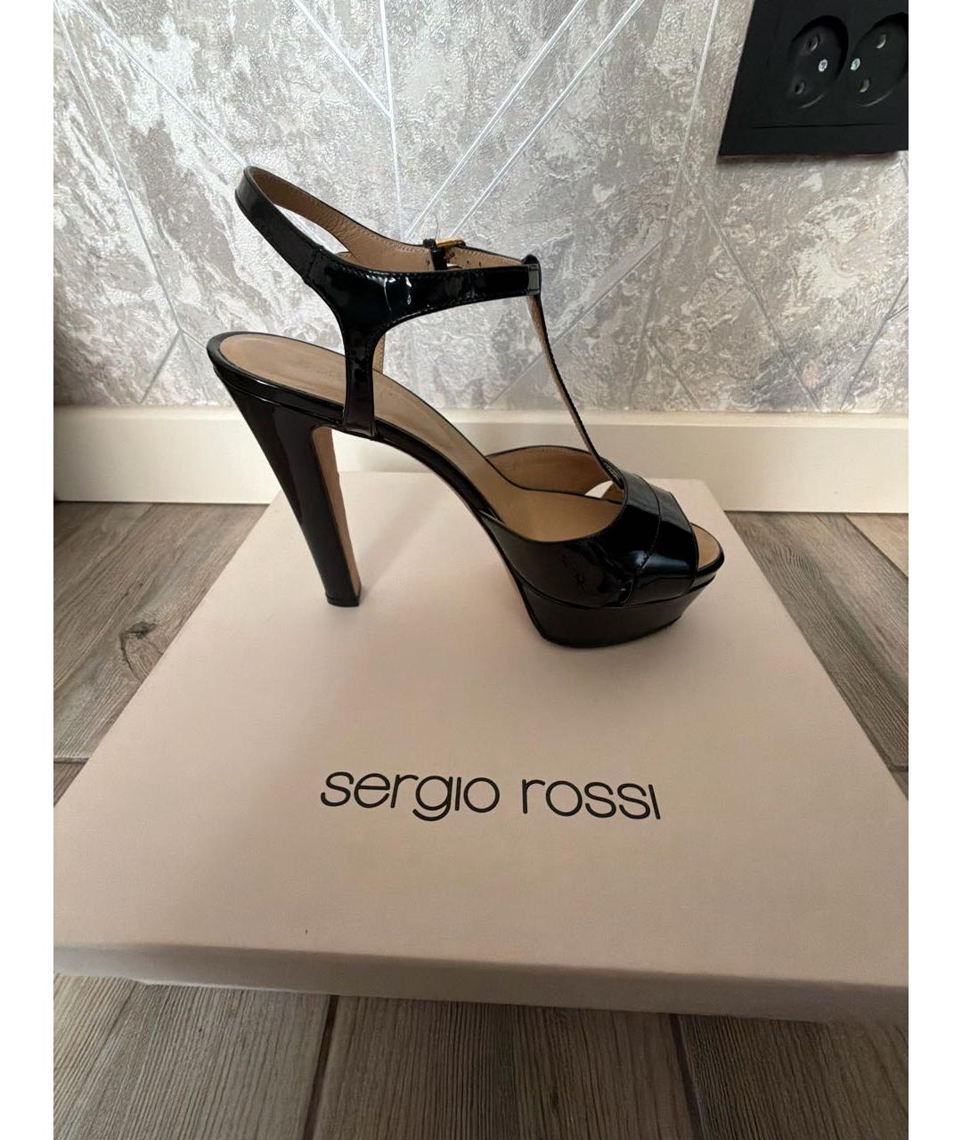 SERGIO ROSSI Черные босоножки из лакированной кожи, фото 5